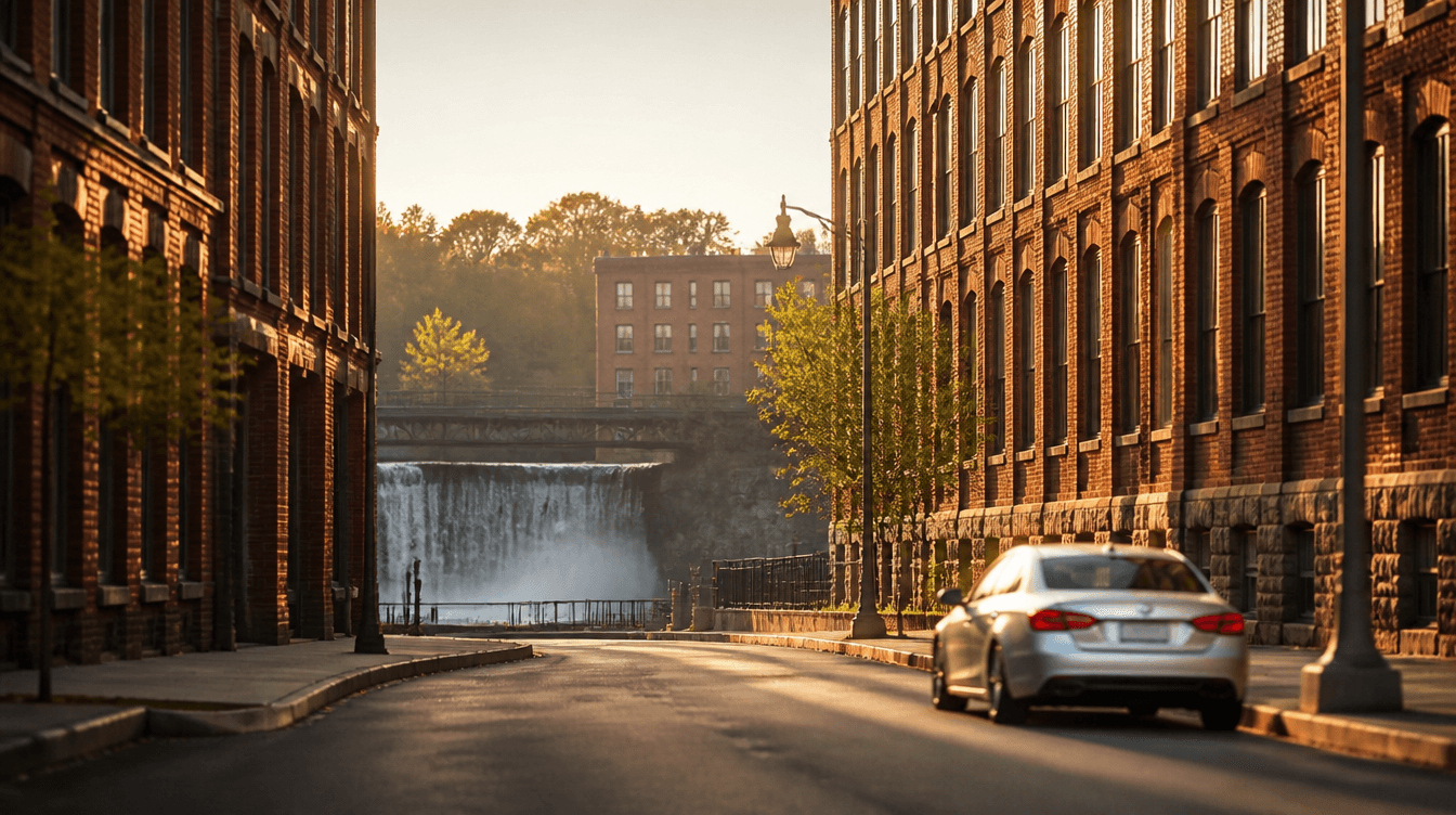 Historic brick mill buildings of Paterson, New Jersey at golden hour